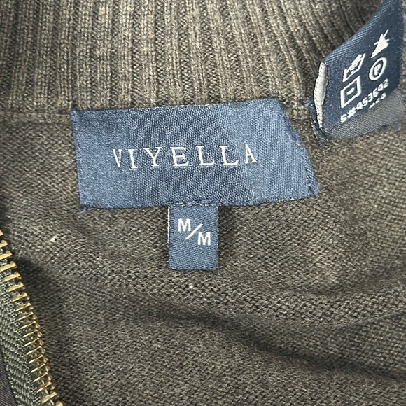 Viyella Men Cardigan Sweater cotton Mock Neck zip and button green brown trim - Picture 12 of 14